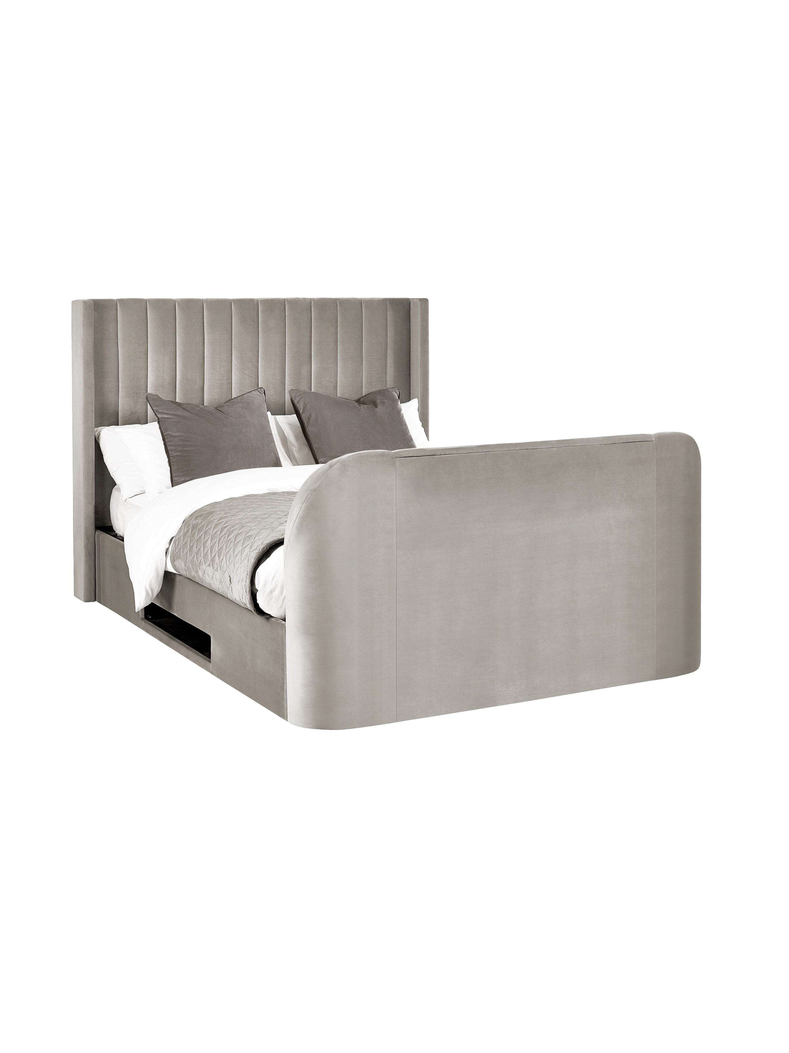 Alston Light Grey Velvet Ottoman TV Bed King